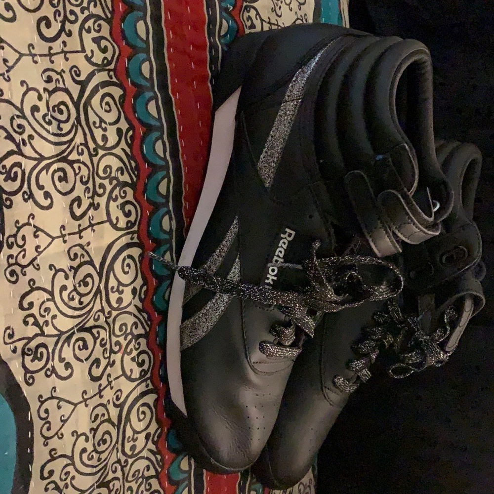 Classic Reebok high tops black and black glitter